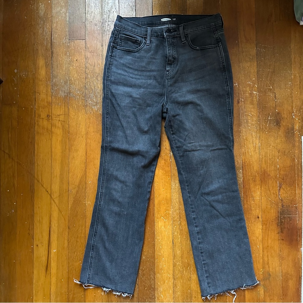 gray straight leg ankle jeans